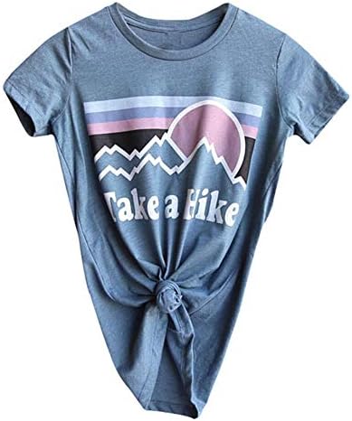 Women Casual Tee Take A Hike Letters Printed Round Neck Short Sleeve T-Shirt