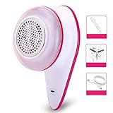 Upgraded Fabric Shaver, Rechargeable Lint Fuzz Pill Remover Sweater Pilling Lint Shaver Defuzzer For Clothes Fluff Curtain with USB Cable 2 Replaceable Batteries and Replacement Blade