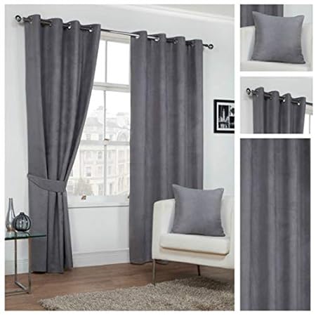 Home Sweet Home Uk Grey Faux Suede Lined Soft Curtains Ring Top