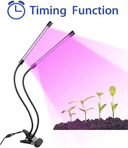 Newforshop Timing Function Dual head Grow light 36LED 5 Dimmable Levels Grow Lamp Bulbs with Adjustable 360 Degree Gooseneck for Indoor Plants Hydroponics Greenhouse Gardening