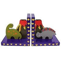 Tinkie Toys Handcrafted Wooden Dinosaur Bookends for Boys Girls Bookshelf, Nursery or Bedroom