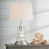 Fisher Nautical Table Lamp with Nightlight Antique LED Edison Bulb Galvanized Metal Cage Drum Shade for Living Room…