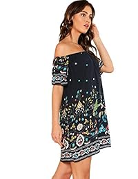 MAKEMECHIC vestido de playa de verano con estampado tribal floral y hombros descubiertos para dama