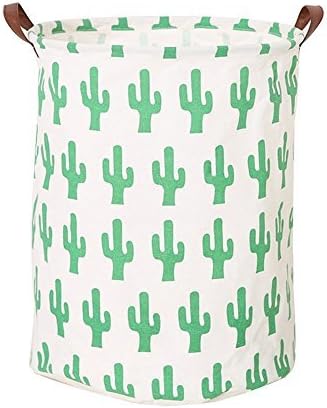 Outdoorfly Foldable Canvas Laundry Hamper with Handles Waterproof Resitstance Soiling Laundry Basket Large Toy Storage Bins Without Lid for Women Girls 15.7"x 19.7"(Green Cactus)