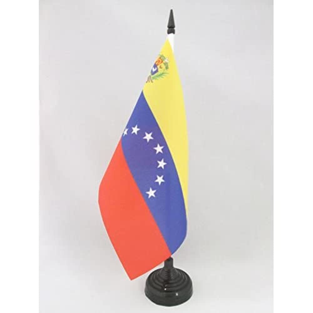 AZ FLAG Venezuela Old 7 stars with arms Table Flag 5'' x 8'' - former Venezuelan Office Decoration 100% Polyester 21 x 14 cm - Mini Desk Flag with Pole and Black Plastic Base — image 1