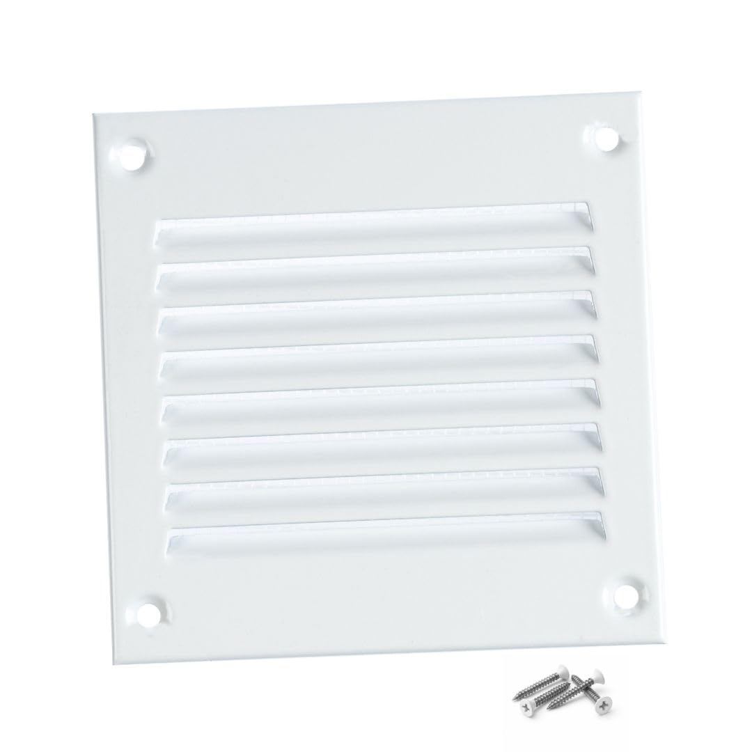Steinberg14 White 100x100mm Metal Air Vent Cover with Insect Mesh - 4x4 inch Ventilation Grille - Air Vent Register for Walls and Ceilings - Ventilation Cover for Outdoor and Indoor
