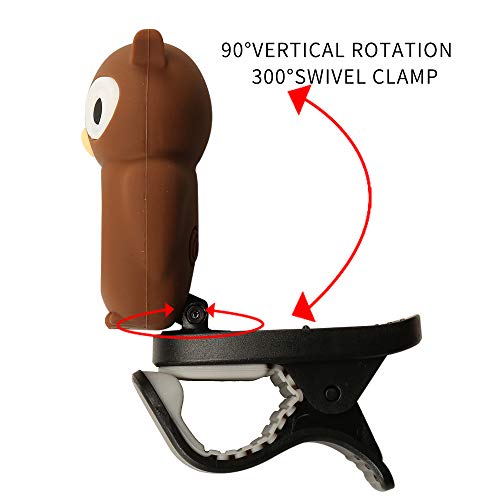 SWIFF Guitar Tuner Clip-On with LCD Display for All String Instruments with Bass, Ukulele,Violin Accessories (Owl Brown)