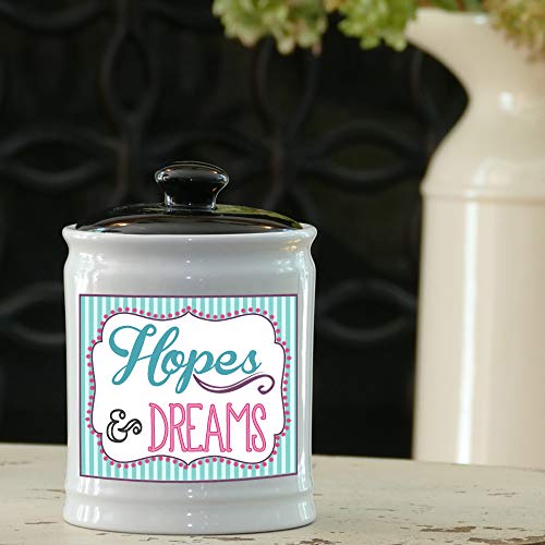Tumbleweed - Hopes and Dreams - Round White Ceramic Jar with Black Lid - Blessings - Hope - Dream - Coin Bank Jars