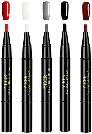 3-in-1 Step Nail Gel Pen Set, Womdee 5 Colors Nail Polish Pencil Brush, No Base Top Coat Need& Soak Off UV LED Nail Gel Art Painting Kit, for Starter/Nail Extension/DIY Art/Technicians-#01