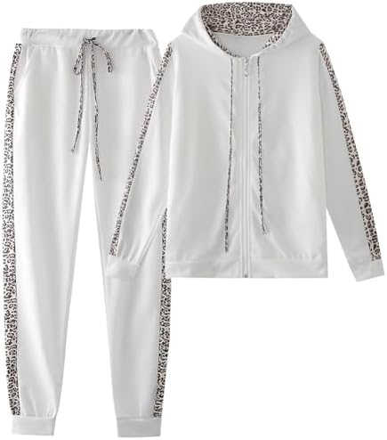 amropi Women's Tracksuit Sets Leopard Print Outfits Hoodie