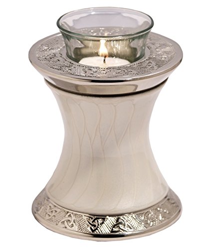 MEMORIALS 4U Memorials4u Baroque Pearl Tealight Urn with Trinity Band - Keepsake Urn for Ashes - Small Size - NOT Intended for Full Cremation Ash Quantity