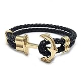 Gold Classic Anchor Braided leather bracelet Black for Men Colour Optional
