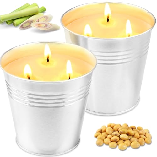 Citronella Candle Outdoor Large 2 x 15oz Natural Soy Wax | Outdoor Candles - Citronella Candle Garden with 3 Wick Citronella Fragrance Candle Indoor Best Gift for Camping Picnic