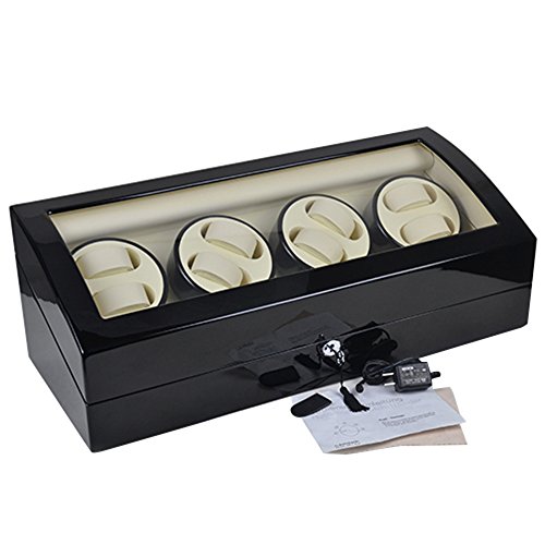 Luxury 8+9 Automatic Rotation Black Wood Leather Watch Winder Storage Display Case Box