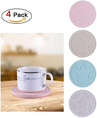 Flee 4 Pack Stone Coasters Set for Drinks, 100% Natural Diatomite - Absorbent, Non Slip. 100% Spills Drinking For Cup Glass Holder, Great Use for Deodorant, Sterilized, Anti-Bacterial, Purify Air
