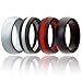ROQ Silicone Wedding Ring for Men, 4 Pack Silicone Rubber Band - Silver, Black, Black With Thin Red Stripe, Black With Silver Stripe, Size 13