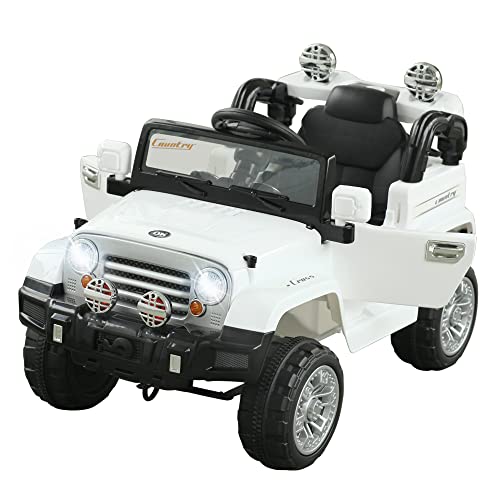 Aosom 12V Ride on Car, Off-Road Electric Car, Battery Powered Toy Car with MP3 Connection, Parent Remote, Steering Wheel, Working Horn, White