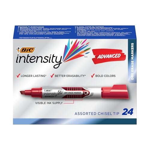 BIC Intensity Advanced Colorful Dry Erase Markers, Chisel Tip, 24-Count Pack of…