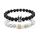 POSHFEEL 8mm Natural Stone CZ Micro Pave Crown King Queen Beads His and Hers Couple Bracelet, 7.5