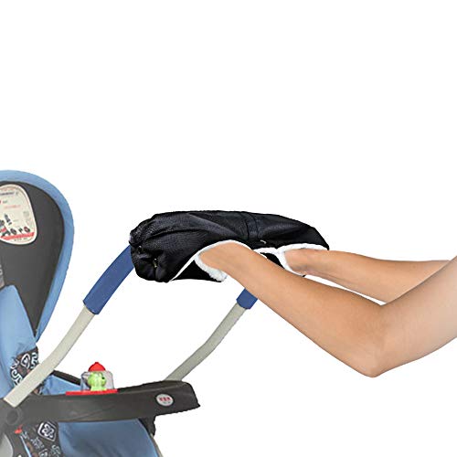 Fleece Stroller Hand Muff Winter Warmer Gloves,Baby Stroller or Jogger Thick Plush Warm Gloves Flannel Windproof Pram Handlebar Cover Mitten Bunting Bag Winter Gift for Parents and Caregiver (Black)