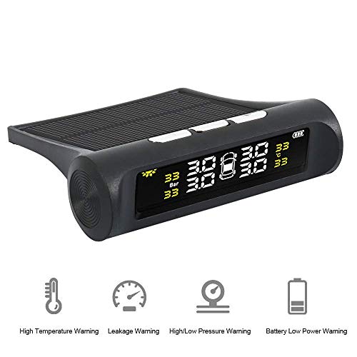 Umiwe Car Tyre Pressure Gauge, Wireless Solar Energy TPMS Tyre Pressure Monitoring System with LCD Display & 4 Sensors - Digital Tyre Pressure Gauge with Real-time Detection Pressure & Temperature