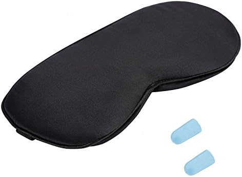 LNE Natural Mulberry Silk Sleep Mask and Super Smooth Blindfold Soft Eye Mask with Ear plugs Black