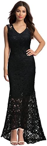 SYLVIEY Womens Sleeveless Cocktail High Low V Neck Business Evening Prom Party Gown Long Dress Black Small