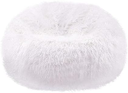 healthybusiness1 1 PC Classic Fully Comfortable & Washable Furry Velvet Bean Bag Cover Without Beans, White, 28" x 28" x 19"
