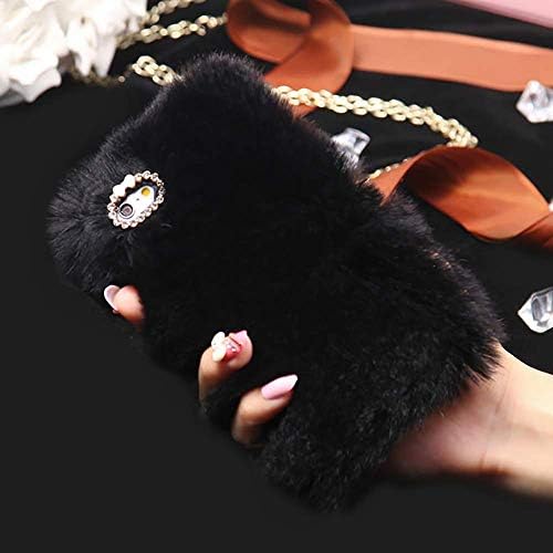 Pepmune For iPhone XS Max Plush Case Girls Luxury Fluffy Furry Case Faux Rabbit Fur Cute Cover Soft Silicone Shockproof Case with Glitter Diamond For iPhone XS Max, Black