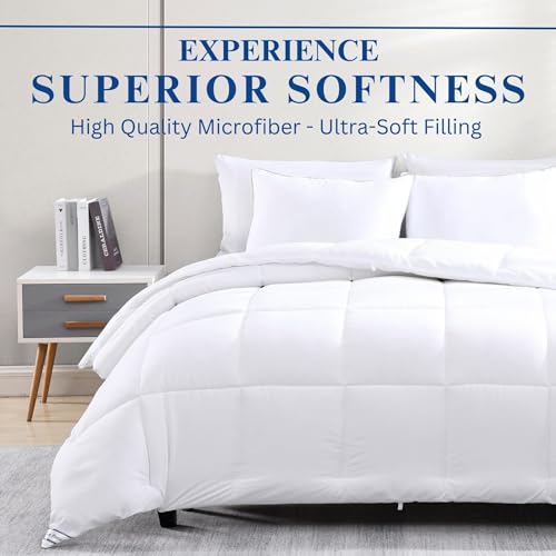 Comforter Twin Size Goose Down Alternative Microfiber Quilted Solid Comforter/Duvet Insert - Ultra Soft Hypoallergenic Bedding - Medium Warmth for All Seasons Twin Comforter - White