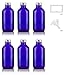 4 oz Cobalt Blue Glass Boston Round Bottles with Silver Metal Screw On Caps (6 pack) + Funnel and Labels