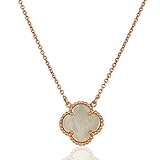 Handmade 18k Gold Plated Brass Fashion Four Leaf Necklace for Women Jewelry (Pearl- Rose)