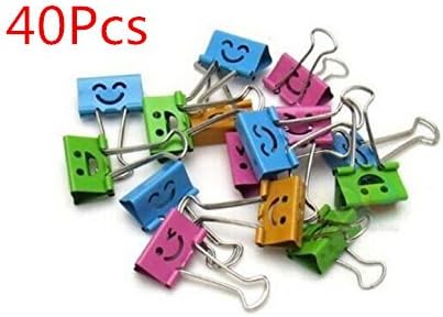 Lovely Cute Cartoon Smiling Face Spring-Loaded File Organizer Paper Holder Binder Clips, 19mm, Assorted Colors, 40 Clips per Tub