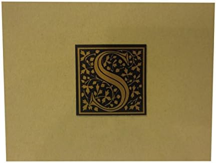 Black and Gold Monogram "S" on Craft Paper Note Card with Matching White Envelope