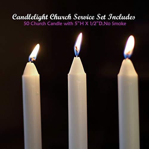 YIH 100 Church Candles with Drip Protectors for Devotional Candlelight Vigil Service, Box of 100 Candles, Unscented White 5" H X 1/2" D - Thumbnail 3