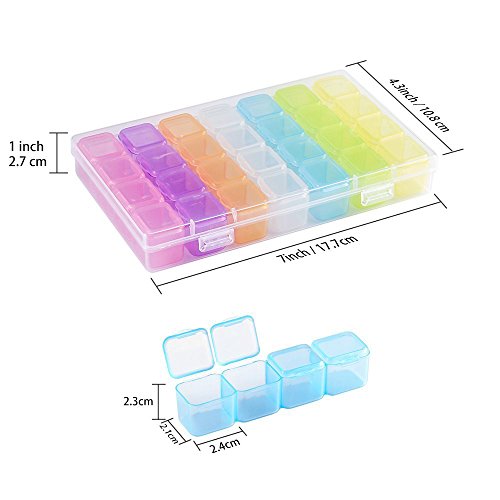 2 Pack 28 Grids Colorful Diamond Painting Box, Diamond Embroidery Box, Storage Case for Diamond Painting Rhinestone Accessories for DIY Craft, Mosaic Kits, Diamond Stones Dividers Box Organizer