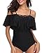 Holipick Black Women Strapless One Piece Swimsuits Tummy Control Bathing Suit Ruffle Off Shoulder Swimwear with Sleeves M