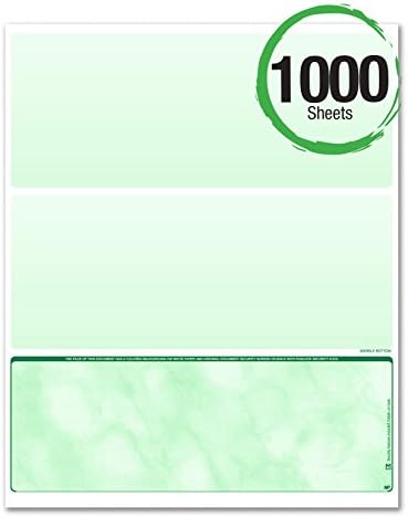 Business Standard Voucher Check Stock (Check On Bottom with two stubs / vouchers on top) - Blank Check Paper - Versacheck Refills: Form #1002 - Green - 1000 Sheets per Ream
