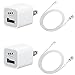 GRNZOON 2 Wall Chargers + 2 Lightning USB Cables for iPhone 5 5s 6 6Plus 6s 6s Plus SE 7 7PLUS,iPad 4,air 2,pro, Mini or iPod Touch 5, Nano (WHITE)