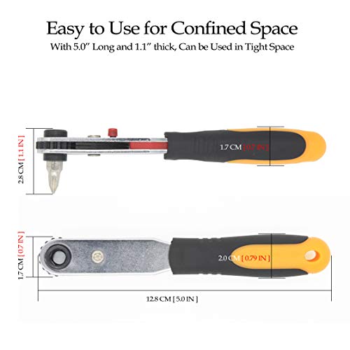 TECBOXIN Mini Ratcheting Wrenches Pocket Screwdriver Set, Right Angle Drill Adapter High Torque