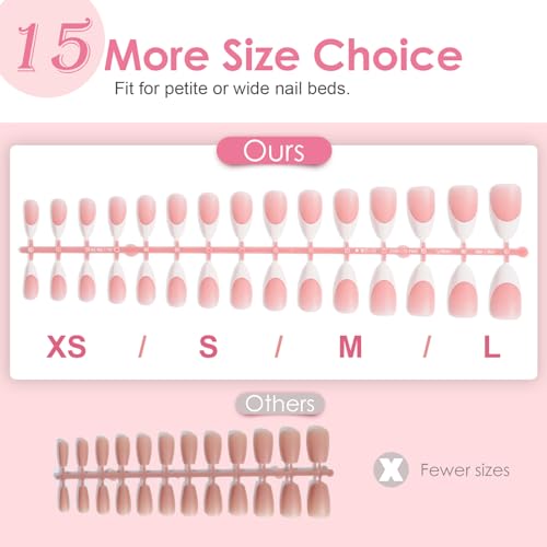 Canvalite French Tip Press on Nails Gel Nail Tips - 300Pcs Pre-Colored Quick and Easy Press on Nails Almond Fake Nails with Designs DIY Nail Extensions Valentines Day Gifts for Her, Pink White - Image 8