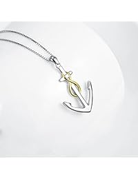 YFN - Collar con colgante de ancla náutica para mujer de plata de ley 925 de dos tonos, 18.0 in