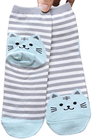 Moonfully 3D Animals Striped Cartoon Socks Cat Footprints Cotton Socks (Blue)