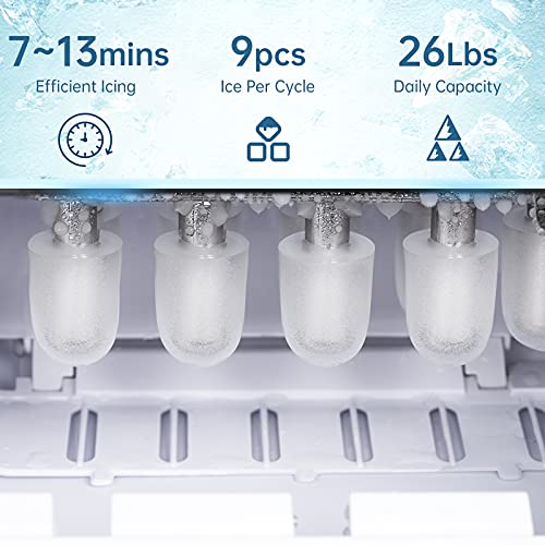 Portable Ice Maker for Countertop, 9 Ice Cube Ready in 7 Mins, 26 lbs