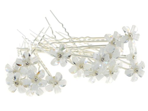 Yantu Women s Alloy & Resin Crystal Flower Hair Pins Ideal for Bridal Party, Bridesmaids, Proms, Pageants Hair Pins, Pack of 20