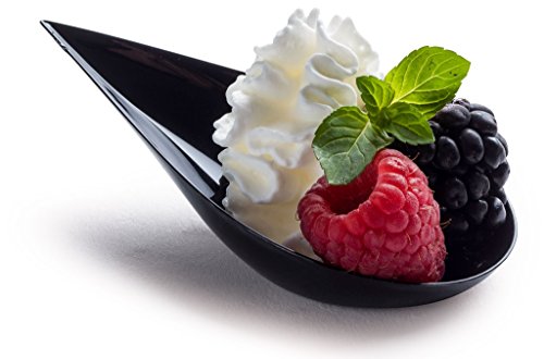 image for Zappy - 100 Black 4 inches Plastic Tear Drop Appetizer Spoon Tasting S