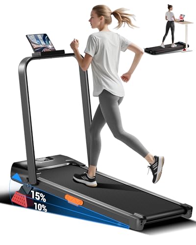 Treadmill with 15% Incline Walking Pad Running Machine 10KM/H 3HP Motor | Under Desk Electric Folding Treadmills 4-in-1 for Home Compact Portable Quiet 136KG Capacity with Remote Control LED Display