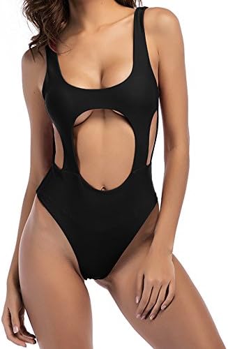 Zaoqee Women's High Cut Backless Swimsuit Sexy Monokini Thong One Piece Bathing Suit Black L
