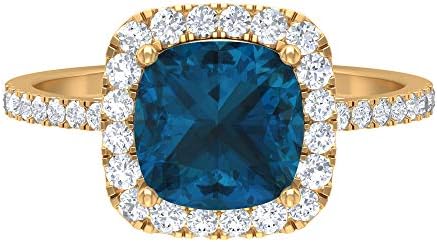 ロンドンブルートパーズハローリング 2 70カラット宝石 Hi Siダイヤモンド 8mm ソリティアクッションカットリングサイドストーン婚約指輪彼女へのバレンタインギフト 14k イエローゴールド Size 23 Rafgroup Net