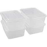 Jekiyo Clear Plastic Storage Bin, 14 Quart Latching Box with Lid, 4 Packs | Shallow Container for Food Storage, Pizza Proofing Dough Box, BPA-free